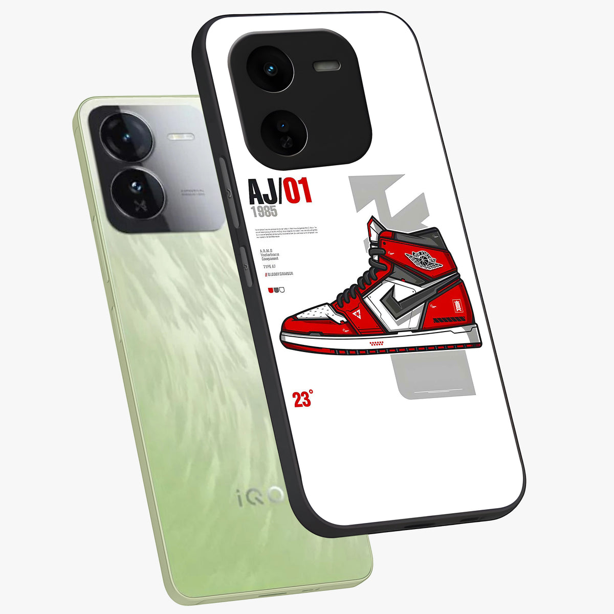 Retro Sneaker Blueprint Glass Case displayed in angled mockup highlighting detailed shoe design with sporty retro aesthetic.