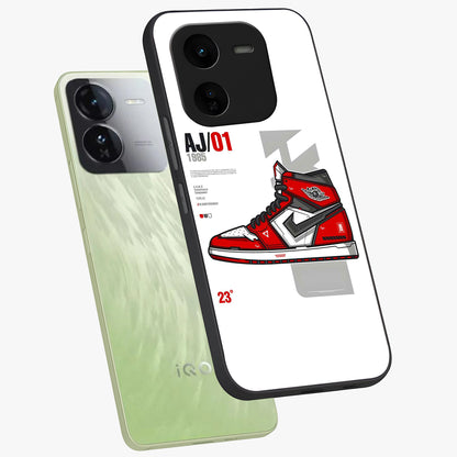 Retro Sneaker Blueprint Glass Case displayed in angled mockup highlighting detailed shoe design with sporty retro aesthetic.