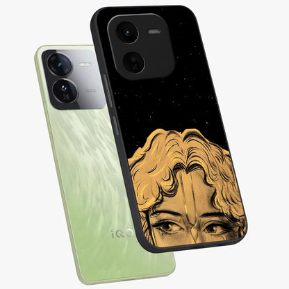 Shri Krishna Art Glass Case displayed in angled mockup highlighting spiritual Krishna illustration with divine aesthetic.
