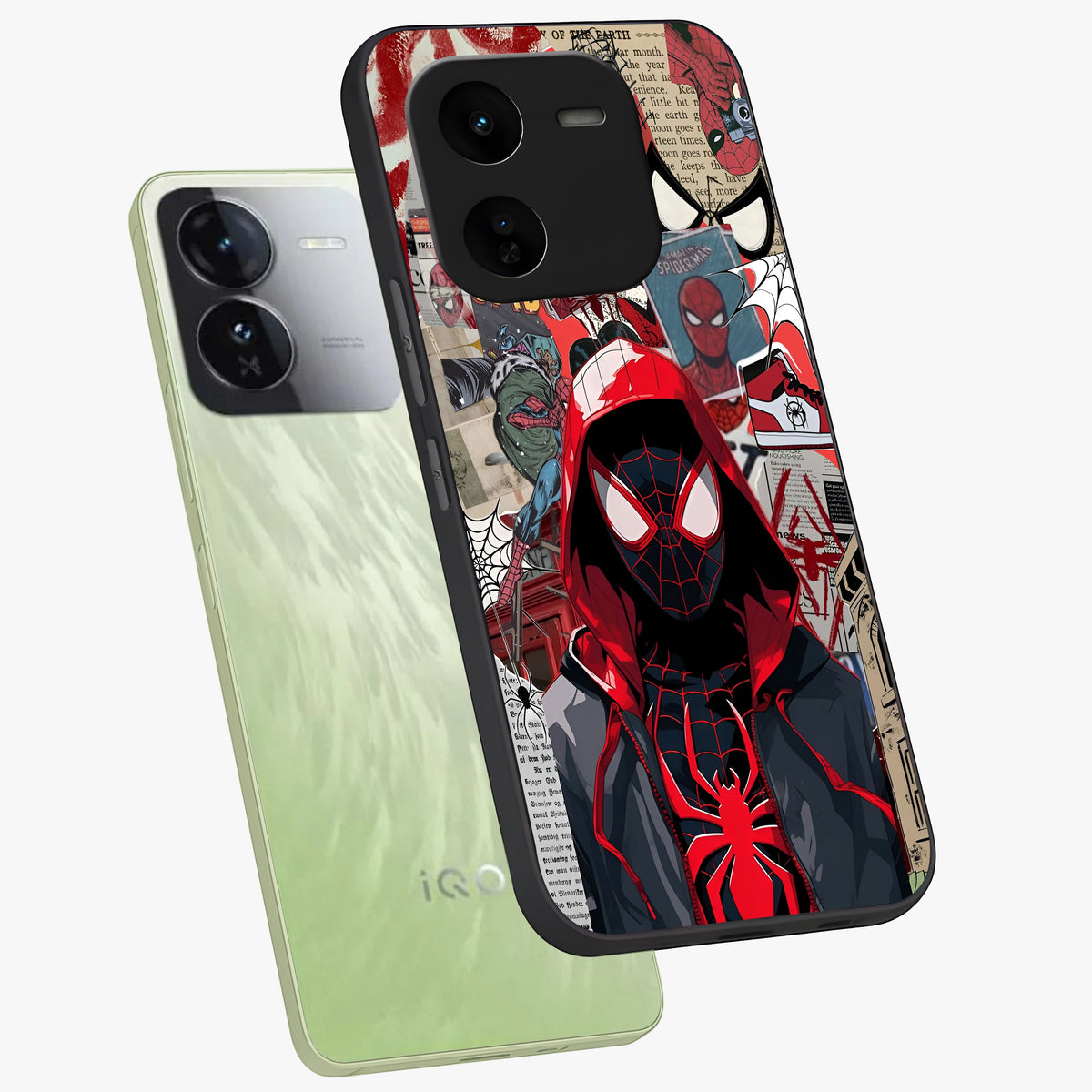 Spider Collage Street Glass Case displayed in angled mockup highlighting dynamic street style collage design with comic aesthetic.