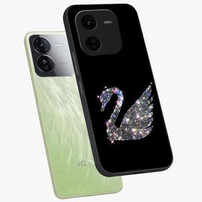 Starlit Swan Grace Glass Case displayed in angled mockup highlighting elegant swan illustration with dreamy celestial aesthetic.