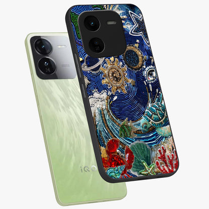 Universe Underwater Spark Glass Case displayed in angled mockup highlighting glowing aquatic design with celestial aesthetic.