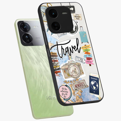 Wanderlust Journal Glass Case displayed in angled mockup highlighting adventure themed design with aesthetic travel vibe.