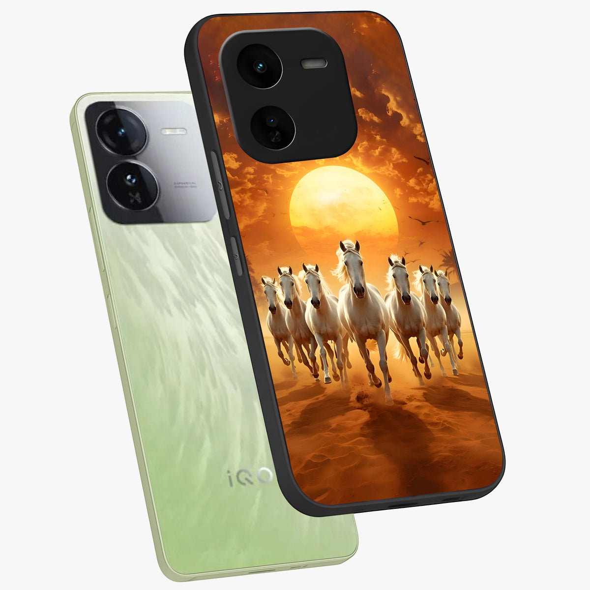 Wild Sunset Majesty Glass Case displayed in angled mockup highlighting vibrant sunset sky design with scenic aesthetic.