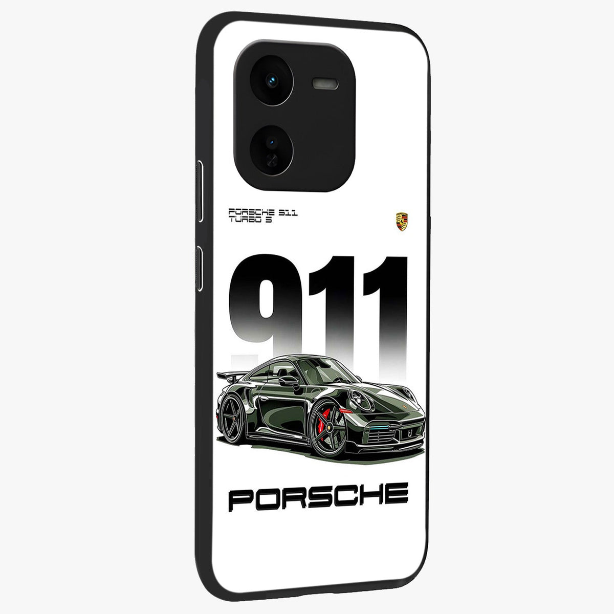 911 Turbo Dominance Glass Case upright perspective showcasing powerful racing design and modern automotive aesthetic.