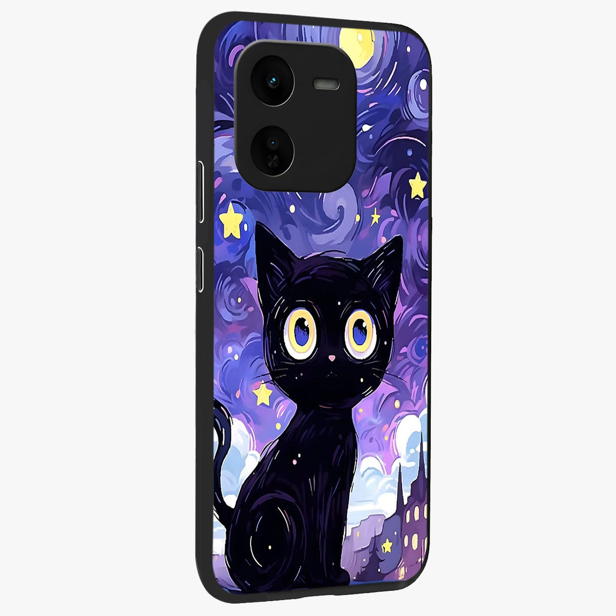 Abstract Cat Art Glass Case upright view showcasing creative feline illustration and aesthetic artistic style.