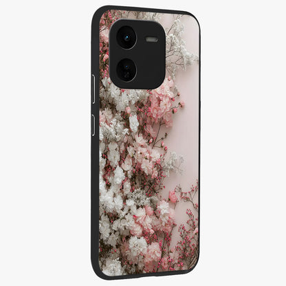 Blush Blossom Cloud Glass Case upright view showcasing calm floral cloud artwork with gentle dreamy theme.
