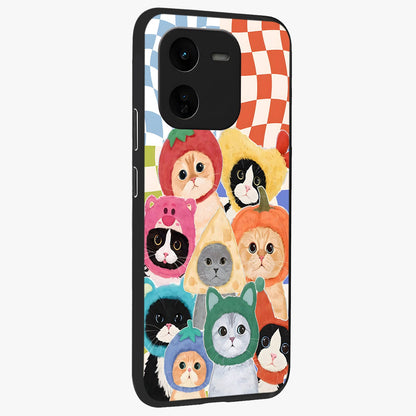 Cats in Fruits Glass Case upright view showcasing charming cat artwork with fun fruity theme.