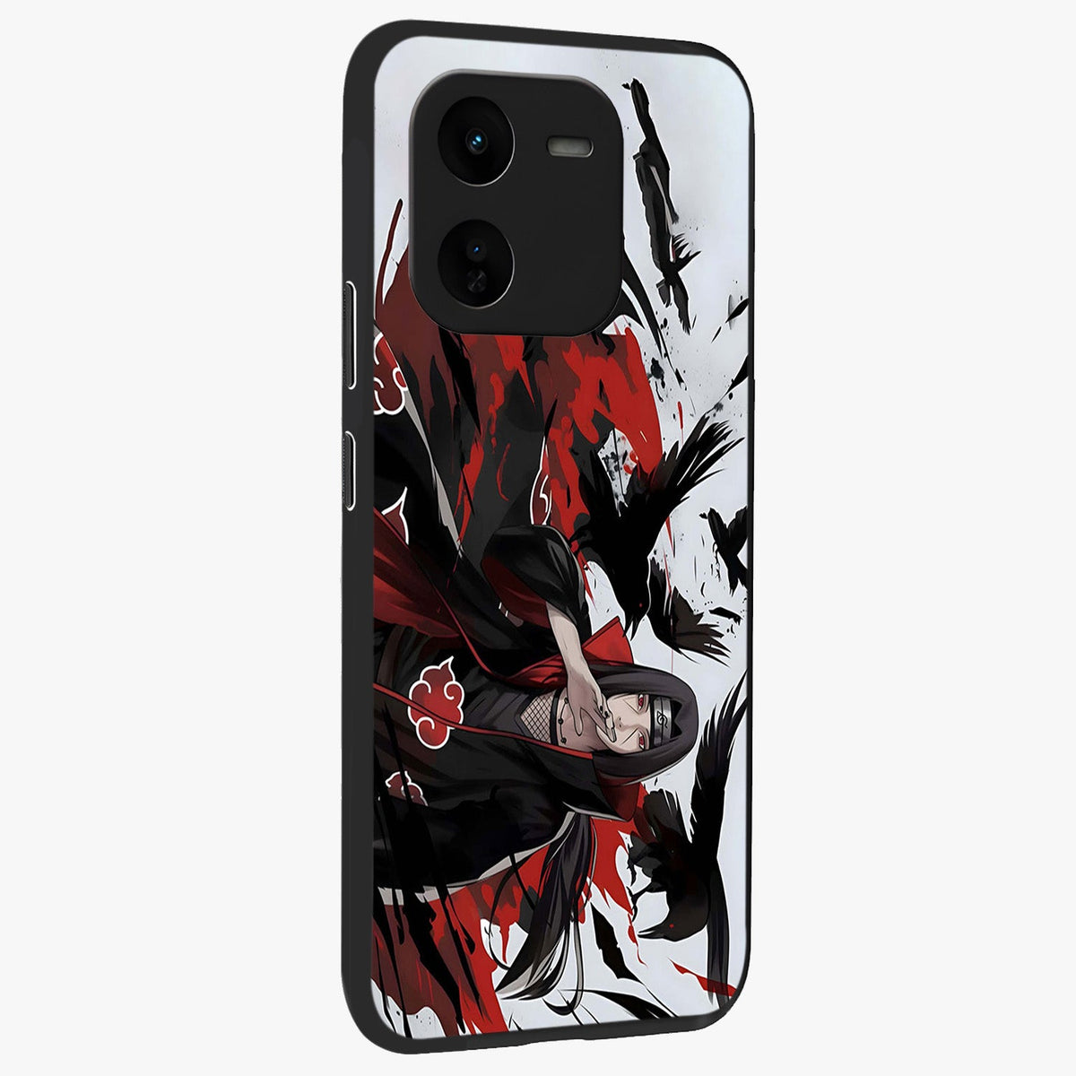 Crimson Crow Illusion Glass Case upright view showcasing striking crow illusion artwork with intense crimson theme.