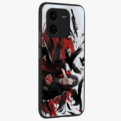 Crimson Crow Illusion Glass Case upright view showcasing striking crow illusion artwork with intense crimson theme.