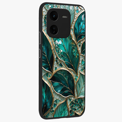 Emerald Leaf Glass Glass Case upright view showcasing fresh green leaf artwork with calming nature inspired style.