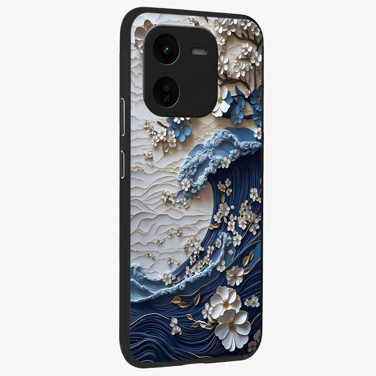 Floral Wave Origami Glass Case upright view showcasing creative floral origami artwork with artistic decorative theme.