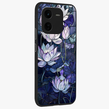 Gloss Petal Rush Glass Case upright view showcasing dynamic floral petal artwork with modern botanical theme.