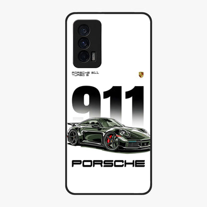 911 Turbo Dominance Glass Case showing clean flat back view with bold 911 sports car artwork and glossy glass finish.