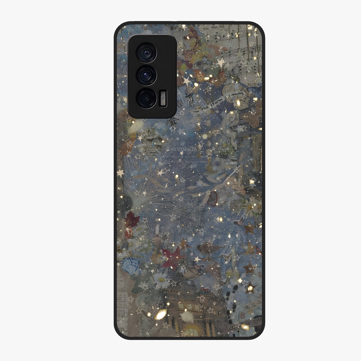 Aesthetic Astrolophia Glass Case showing flat back view with dreamy aesthetic design and glossy glass finish.