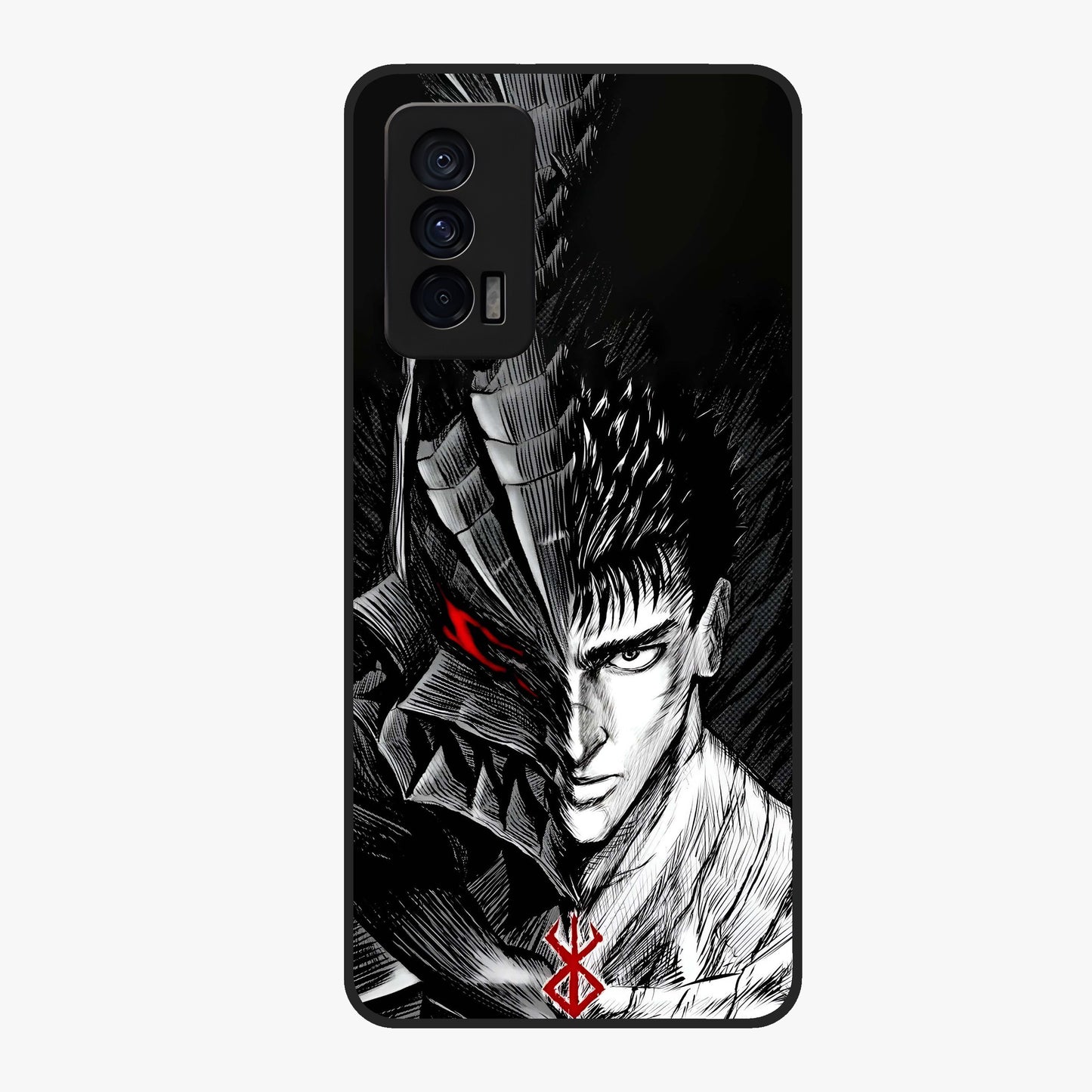 Berserker Blood Oath Glass Case showing flat back view with fierce warrior inspired artwork and glossy glass finish.