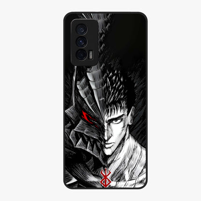 Berserker Blood Oath Glass Case showing flat back view with fierce warrior inspired artwork and glossy glass finish.