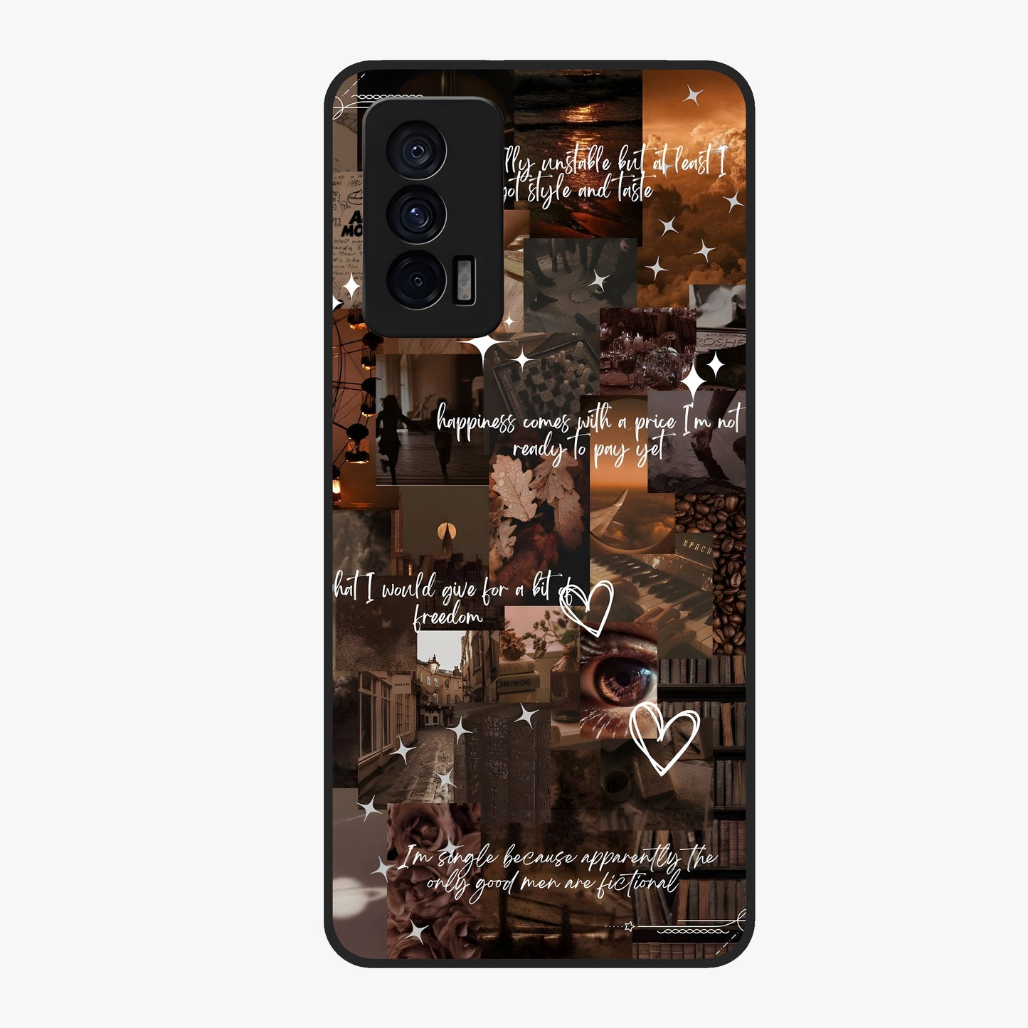 Bittersweet Aesthetic Chaos Glass Case showing flat back view with artistic chaotic aesthetic design and glossy glass finish.