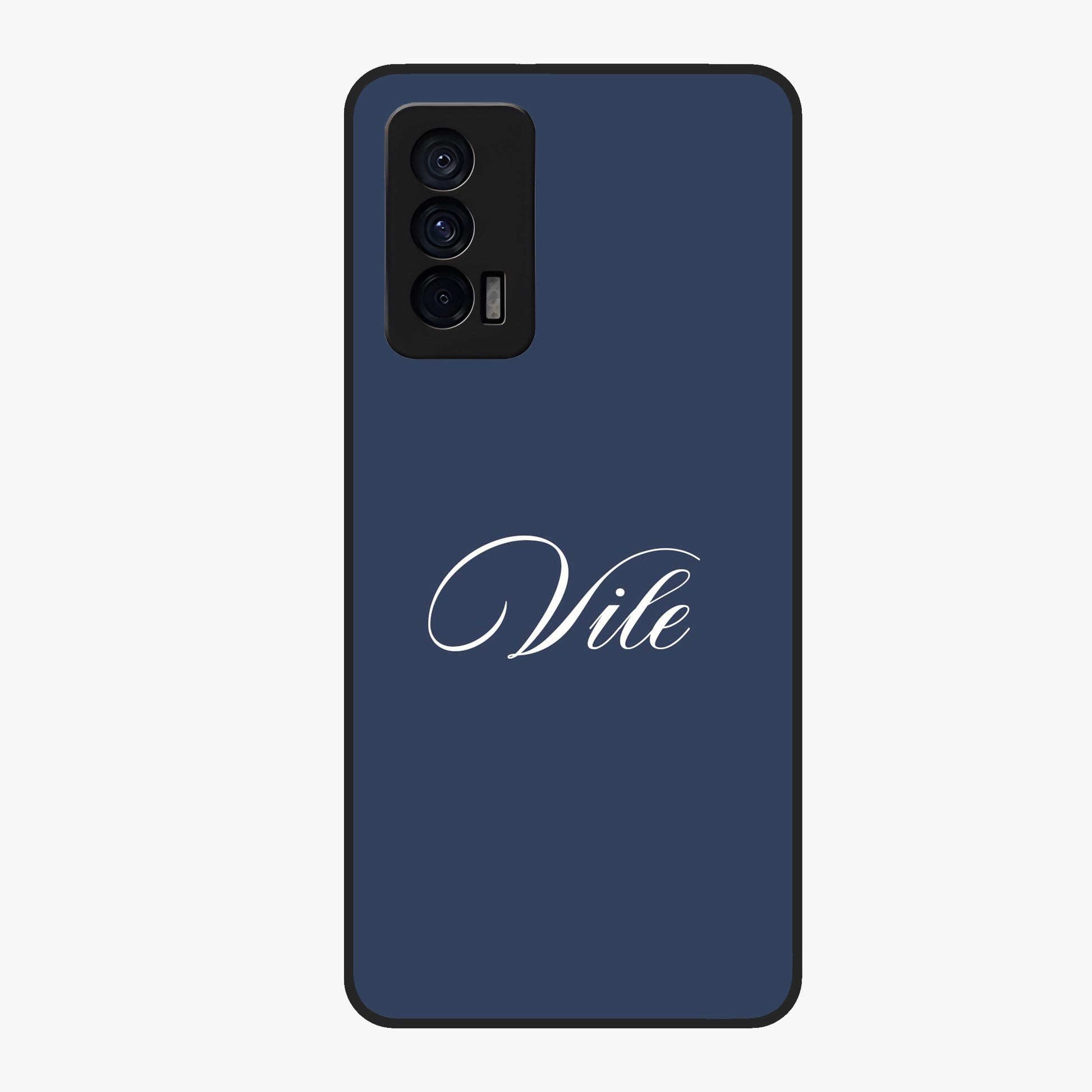 Blue Background Personalized Custom Name Glass Case showing flat back view with minimal blue background and custom name design.