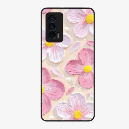 Blush Bloom Texture Glass Case showing flat back view with soft blush floral texture artwork and glossy glass finish.
