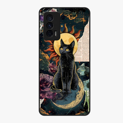 Celestial Black Cat Glass Case showing flat back view with mystical black cat artwork and glossy glass finish.