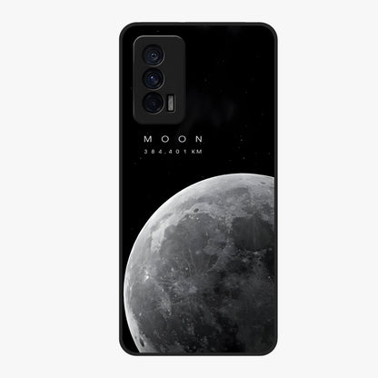 Cosmic Moon Glow Glass Case showing flat back view with glowing moon artwork and glossy glass finish.