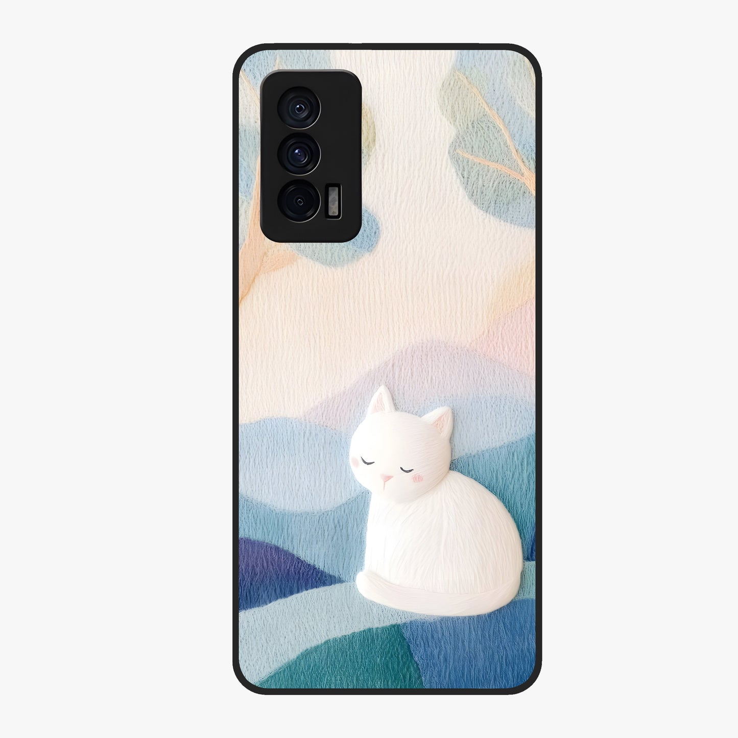Cotton Dream Cat Glass Case showing flat back view with soft dreamy cat artwork and glossy glass finish.