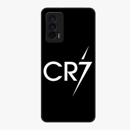 Cr7 Elite Strike Glass Case showing flat back view with dynamic football inspired artwork and glossy glass finish.