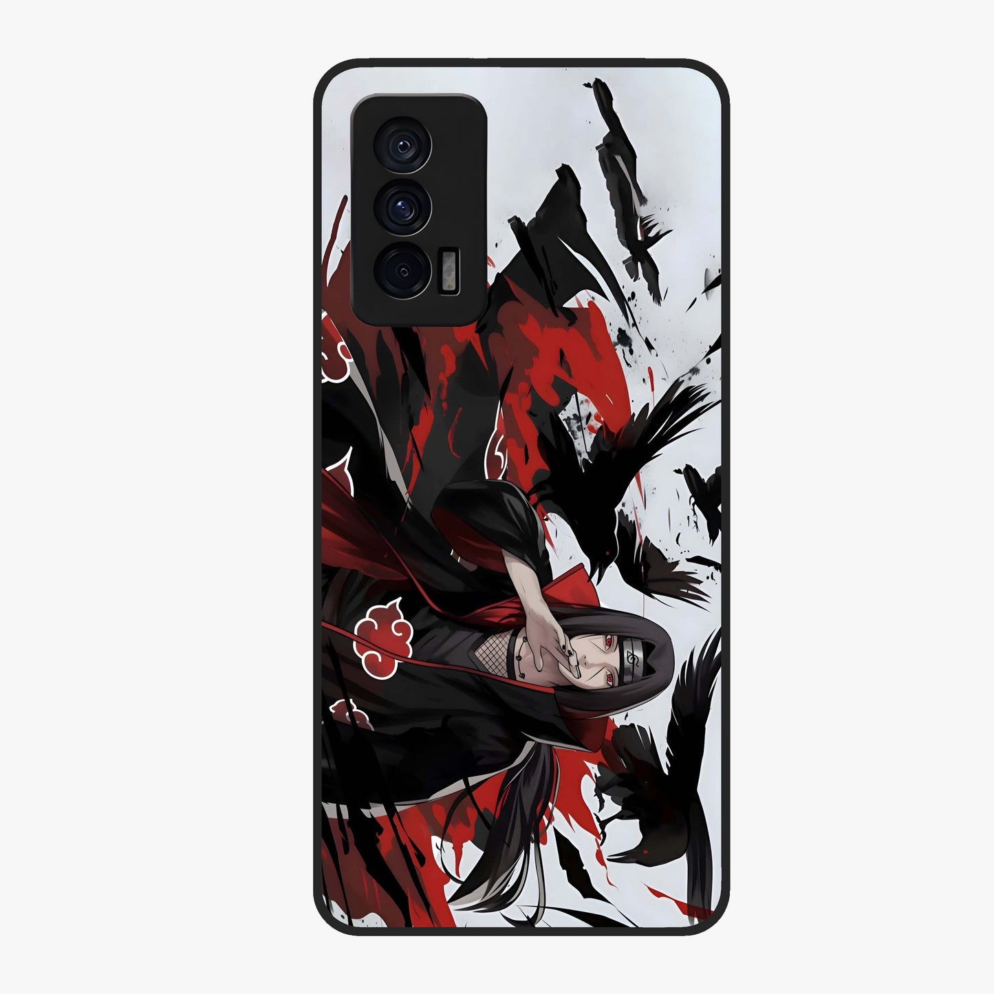 Crimson Crow Illusion Glass Case showing flat back view with artistic crow illusion artwork and glossy glass finish.