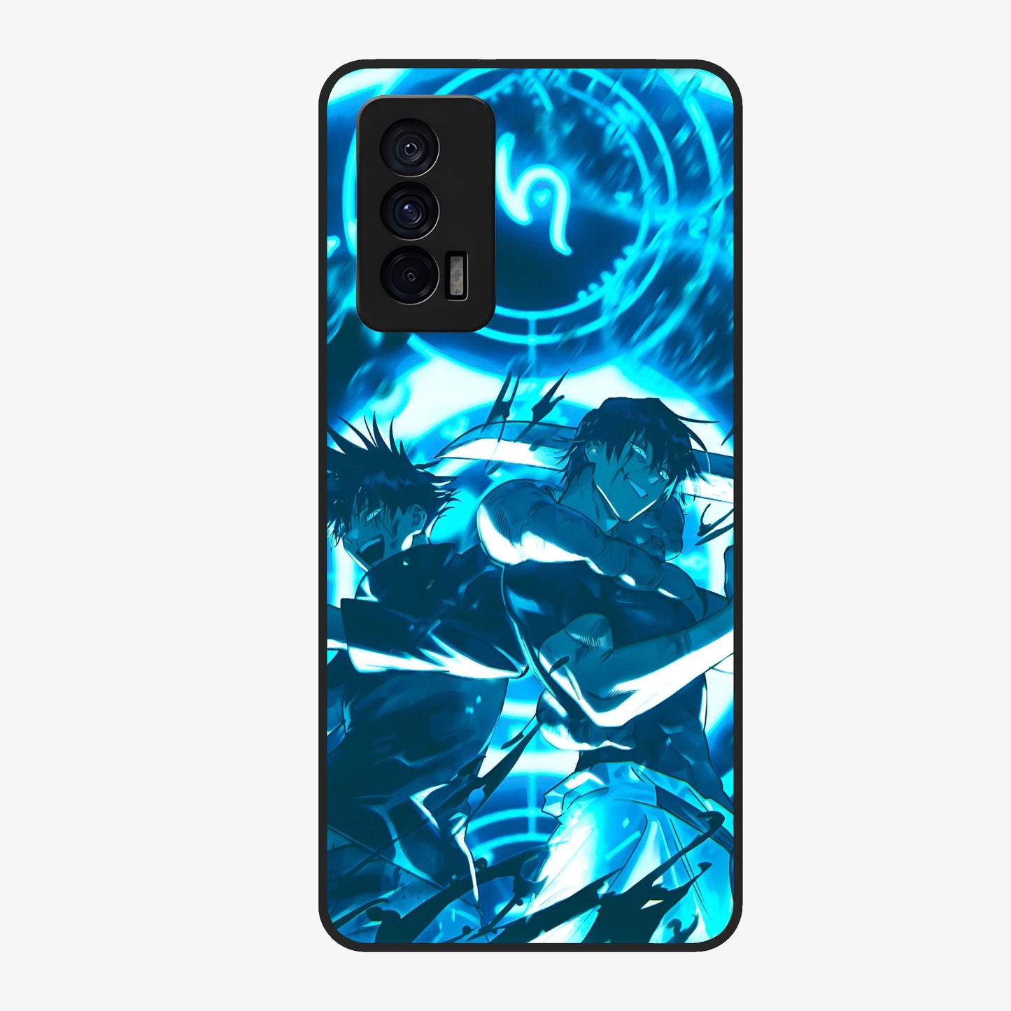 Cursed Energy Clash Glass Case showing flat back view with intense cursed energy artwork and glossy glass finish.