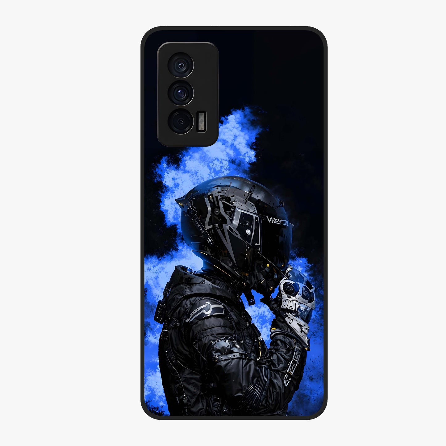 Cyber Sentinel Protocol Glass Case showing flat back view with futuristic cyber themed artwork and glossy glass finish.