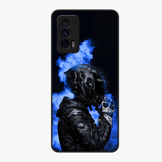 Cyber Sentinel Protocol Glass Case showing flat back view with futuristic cyber themed artwork and glossy glass finish.