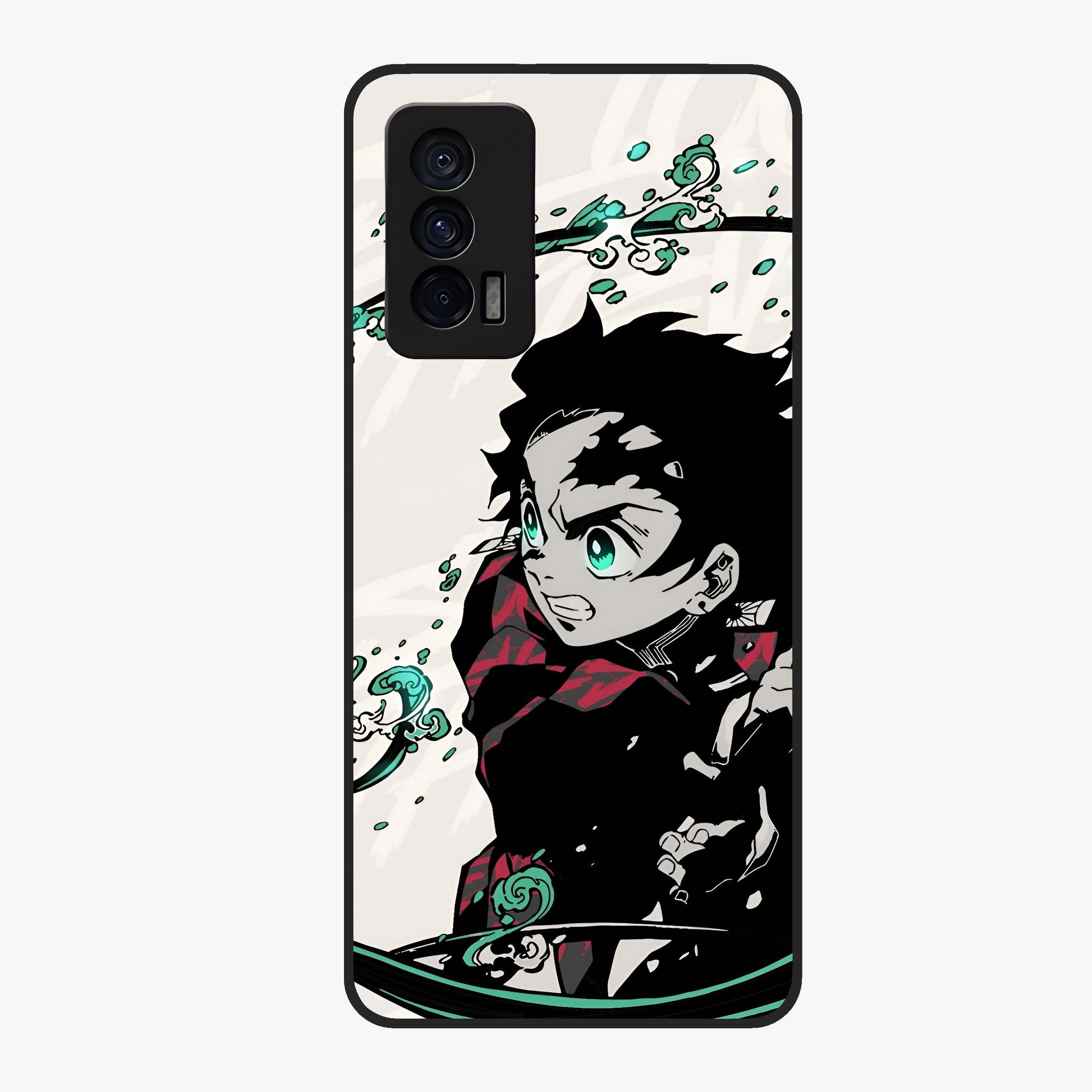 Demon Slayer Glass Case showing flat back view with bold anime inspired artwork and glossy glass finish.