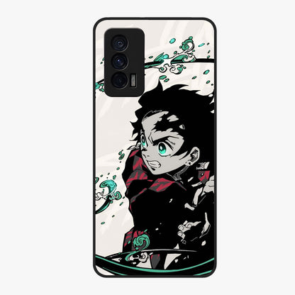 Demon Slayer Glass Case showing flat back view with bold anime inspired artwork and glossy glass finish.