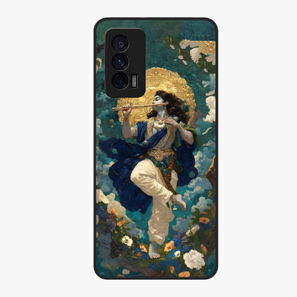 Divine Krishna Art Glass Case showing flat back view with Lord Krishna artwork and glossy glass finish.