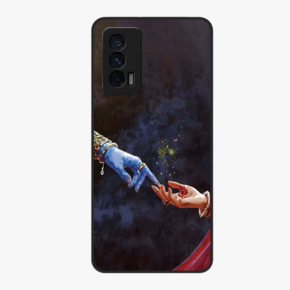 Divine Touch Eternal Glass Case showing flat back view with spiritual themed artwork and glossy glass finish.