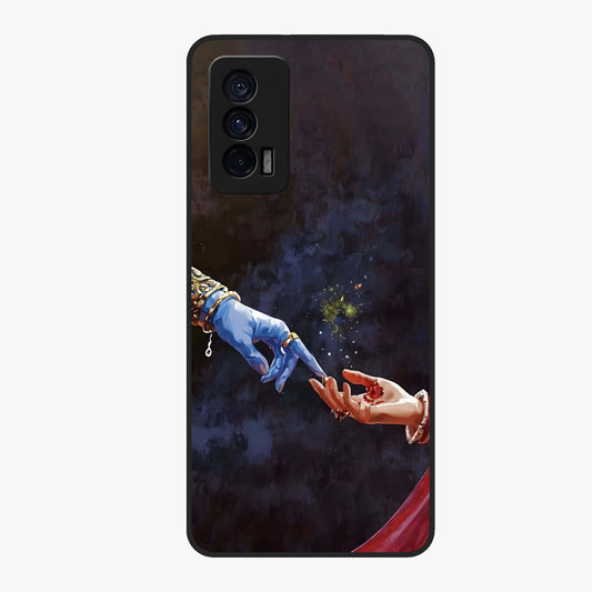 Divine Touch Eternal Glass Case showing flat back view with spiritual themed artwork and glossy glass finish.