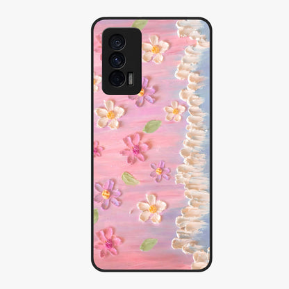 Dreamy Painted Garden Glass Case showing flat back view with artistic painted floral garden artwork and glossy glass finish.