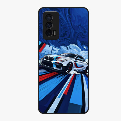 Drift Power Rush Glass Case showing flat back view with dynamic racing inspired artwork and glossy glass finish.