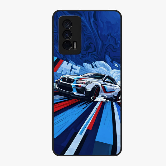 Drift Power Rush Glass Case showing flat back view with dynamic racing inspired artwork and glossy glass finish.