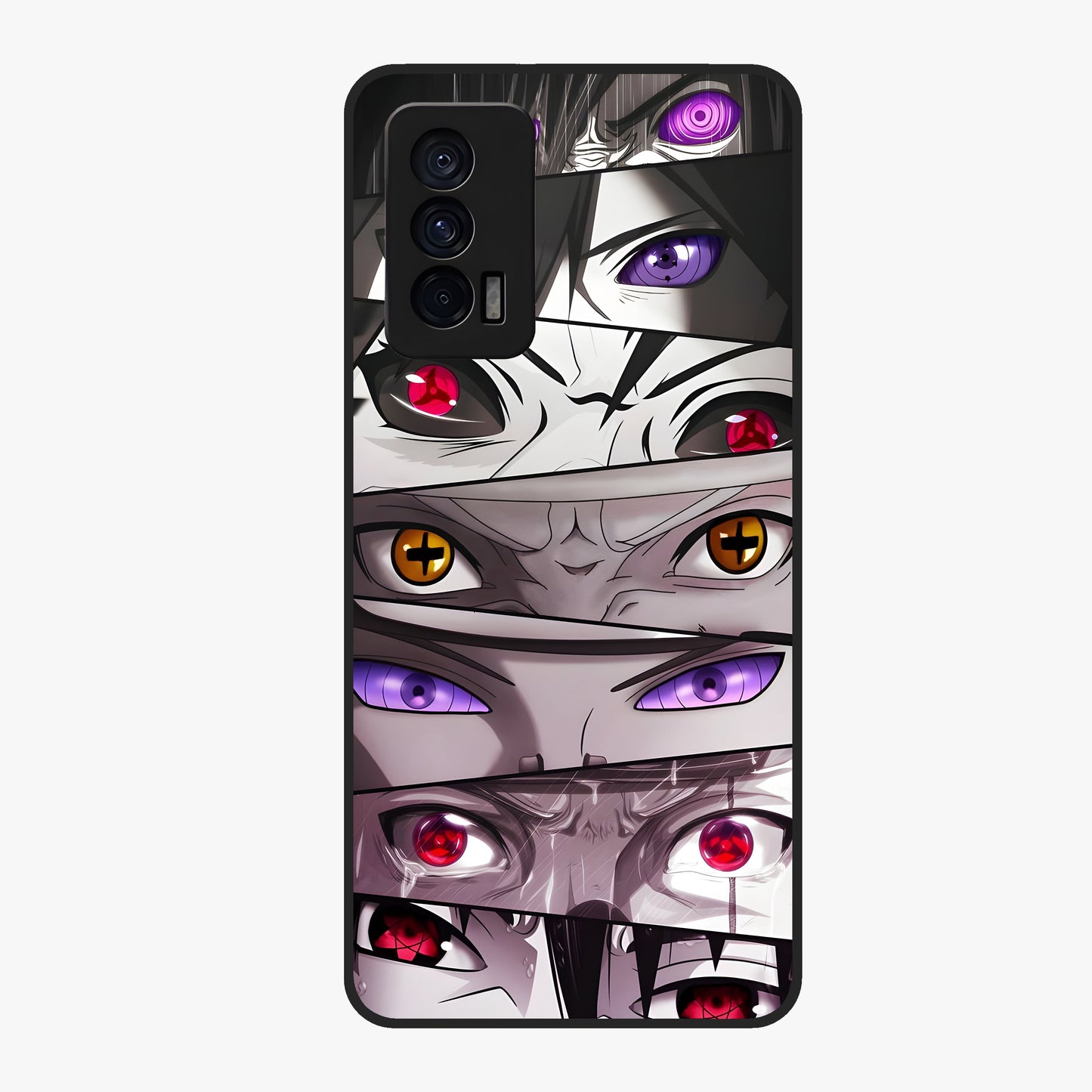 Eyes of Destiny Glass Case showing flat back view with striking eye themed artwork and glossy glass finish.
