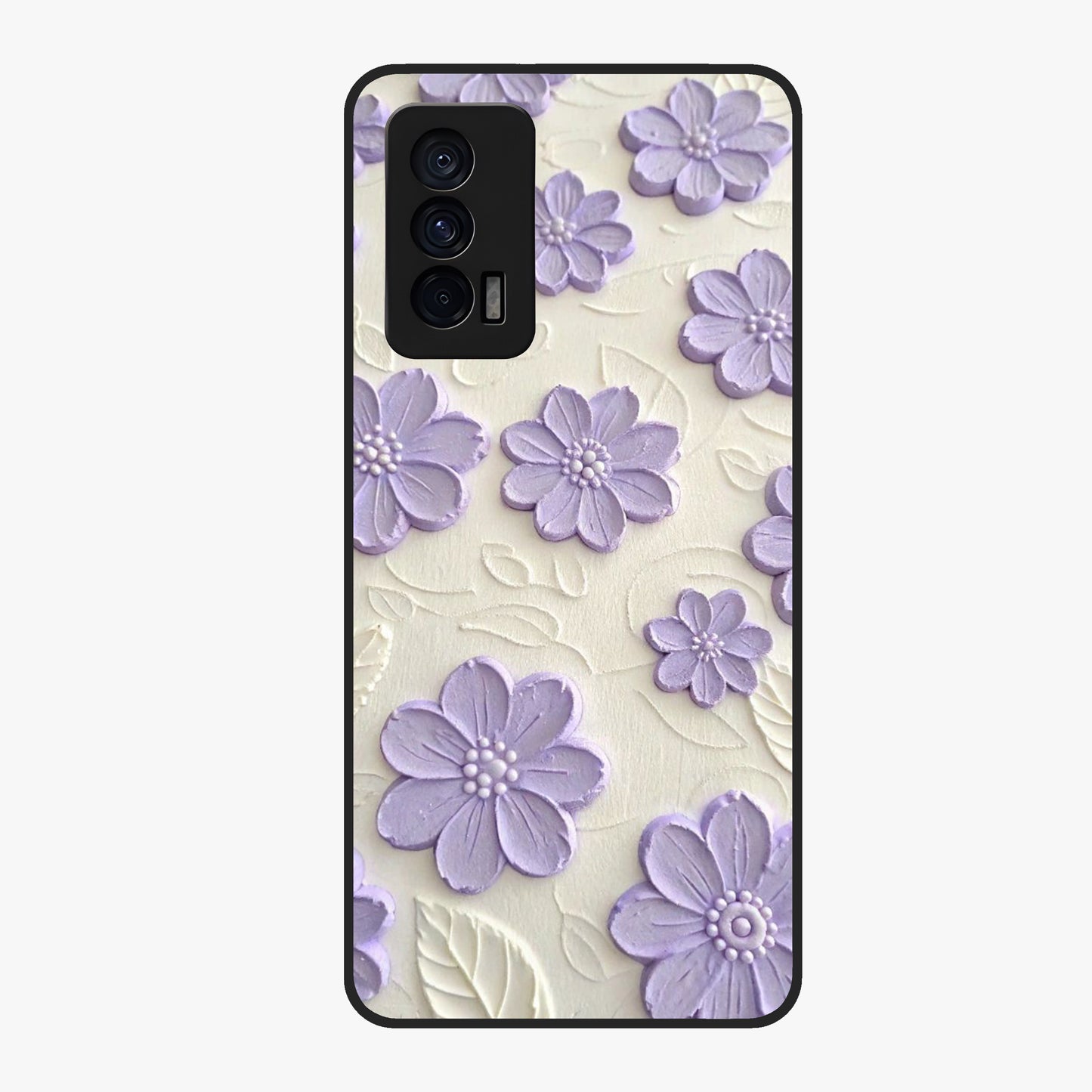 Floral Wall Art With Purple Flowers Glass Case showing flat back view with purple flower artwork and glossy glass finish.