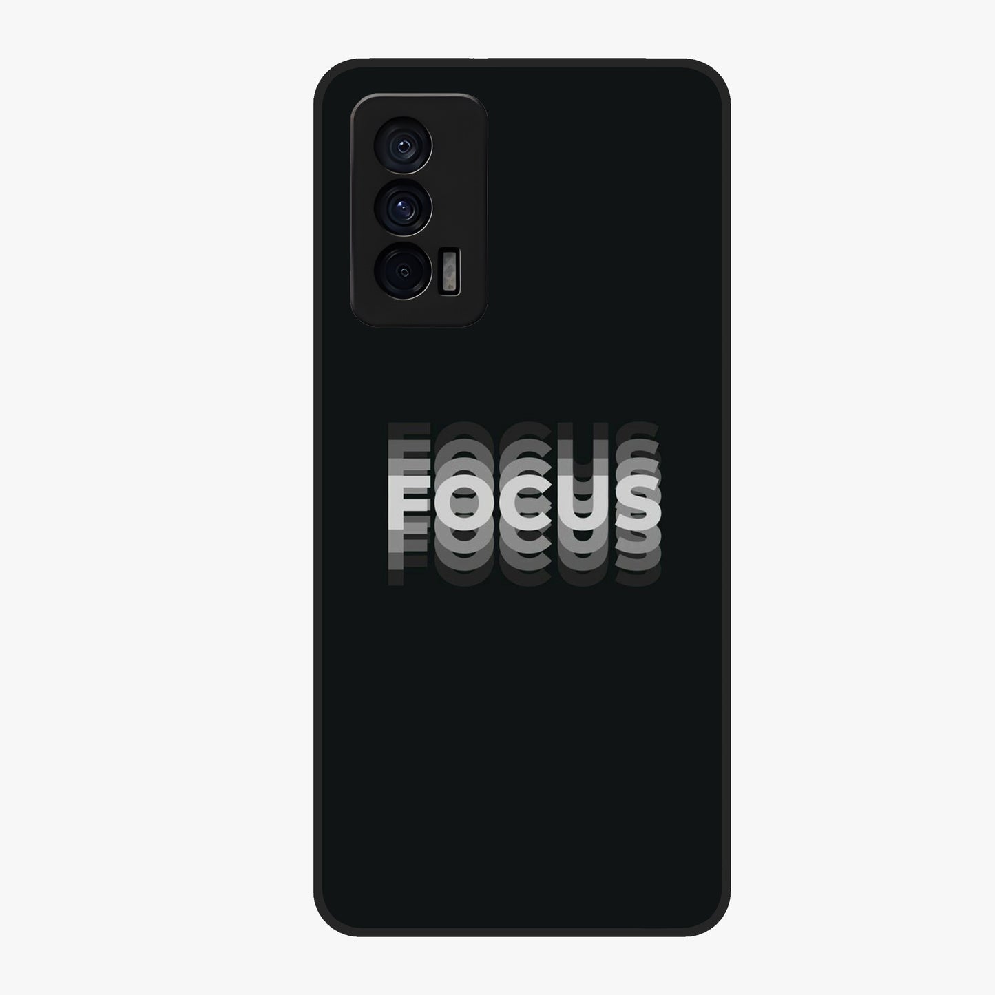 Focus Mode On Glass Case showing flat back view with bold motivational typography design and glossy glass finish.