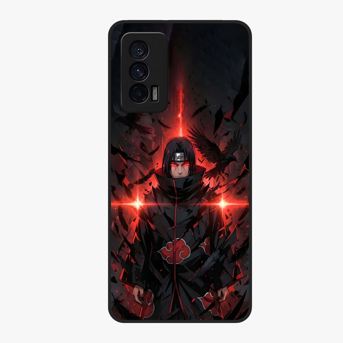 Focused Blade Discipline Glass Case showing flat back view with warrior sword themed artwork and glossy glass finish.