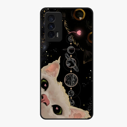 Galactic Cat Glass Case showing flat back view with cosmic cat artwork and glossy glass finish.