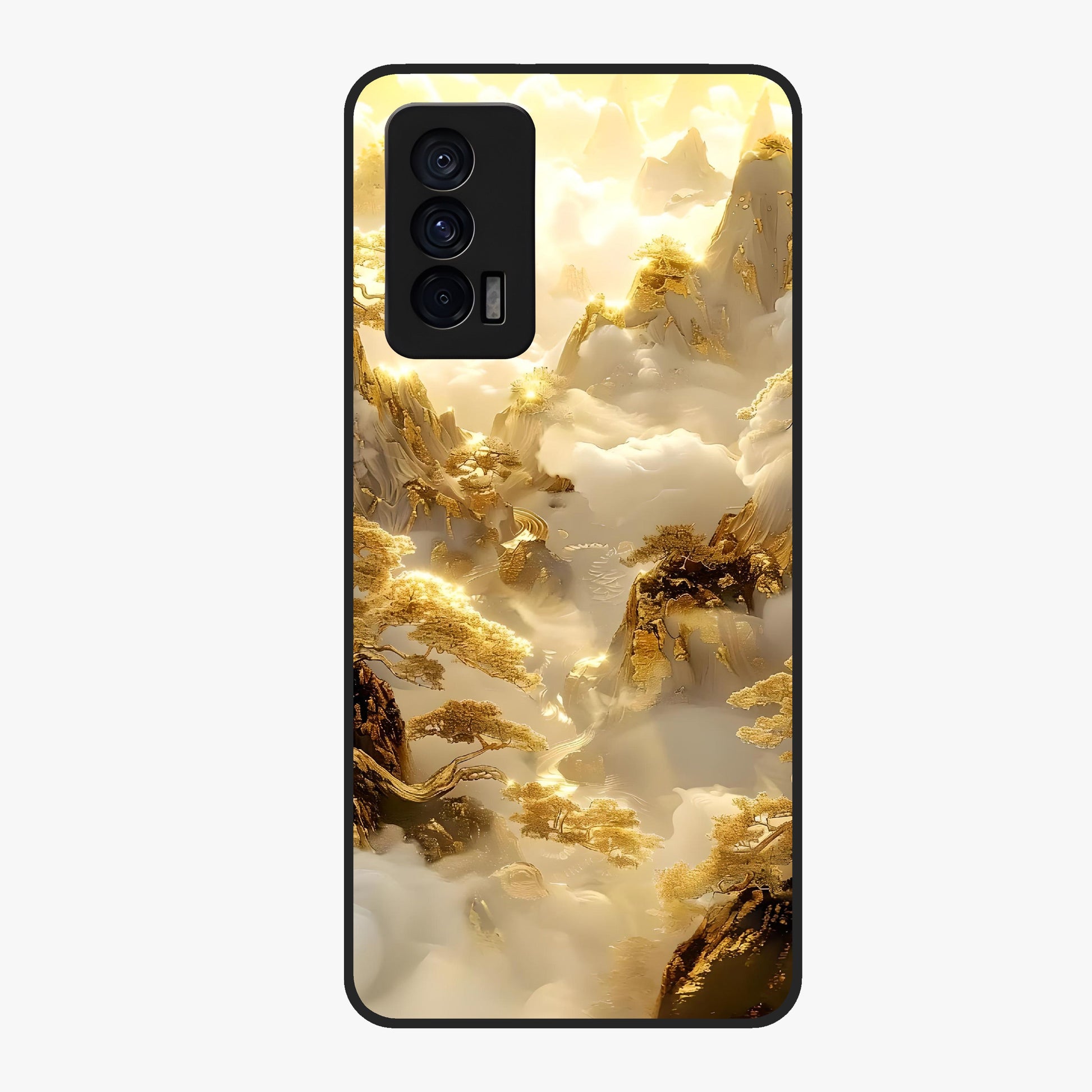 Gates Of Illumination Glass Case showing flat back view with mystical illuminated gate artwork and glossy glass finish.