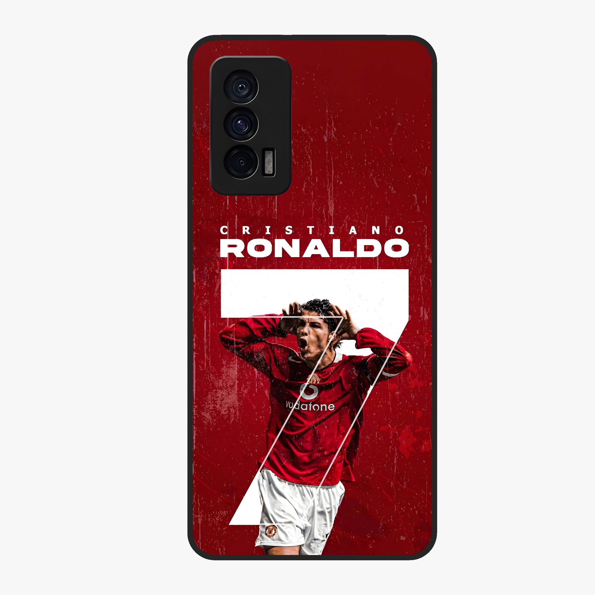 Goal Celebration Legacy Glass Case showing flat back view with football celebration inspired artwork and glossy glass finish.