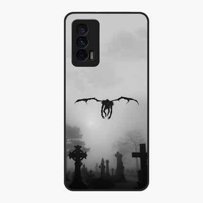 Graveyard Shadow Descent Glass Case showing flat back view with dark graveyard themed artwork and glossy glass finish.