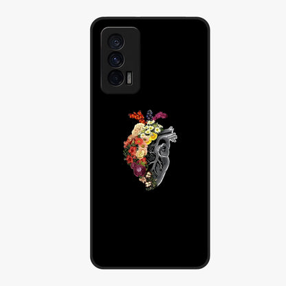 Heart With Flowers Glass Case showing flat back view with heart shaped floral artwork and glossy glass finish.