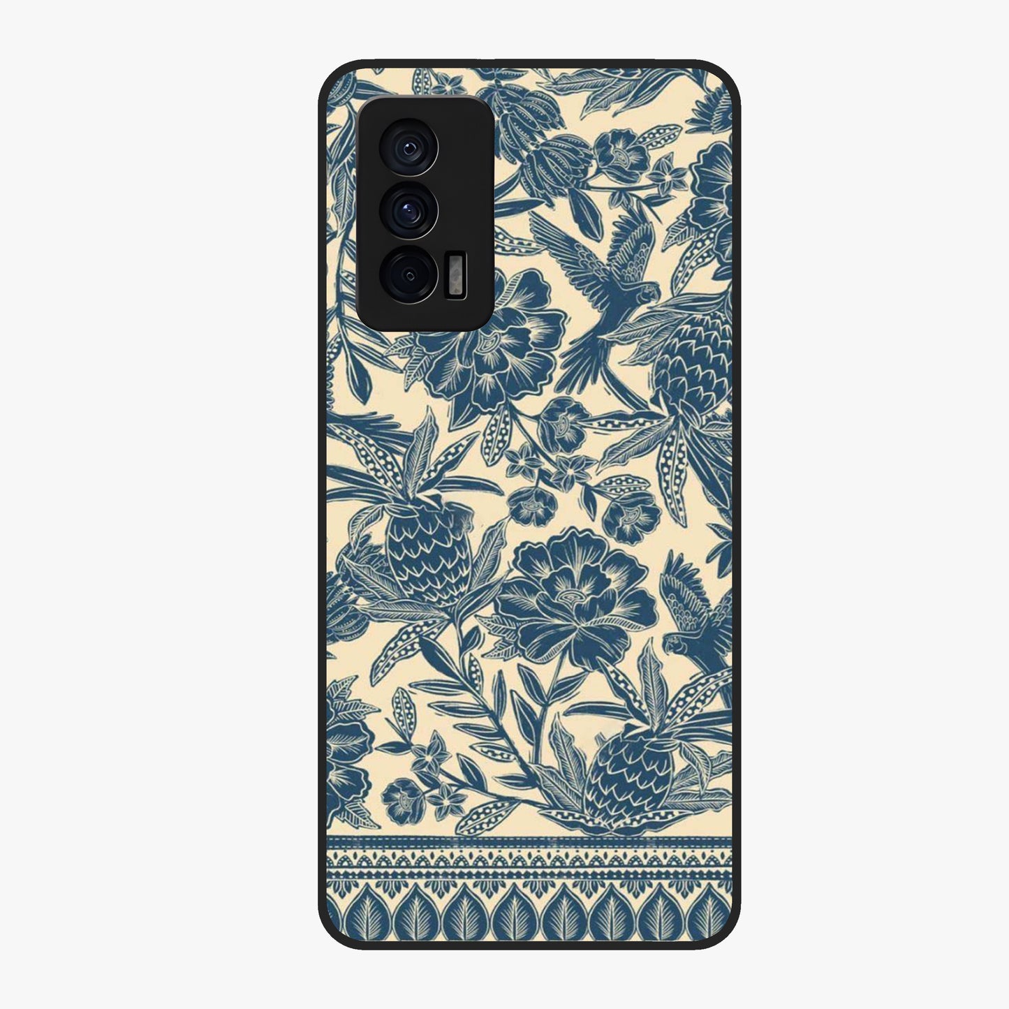 Heirloom Wild Bloom Glass Case showing flat back view with vintage inspired wild flower artwork and glossy glass finish.